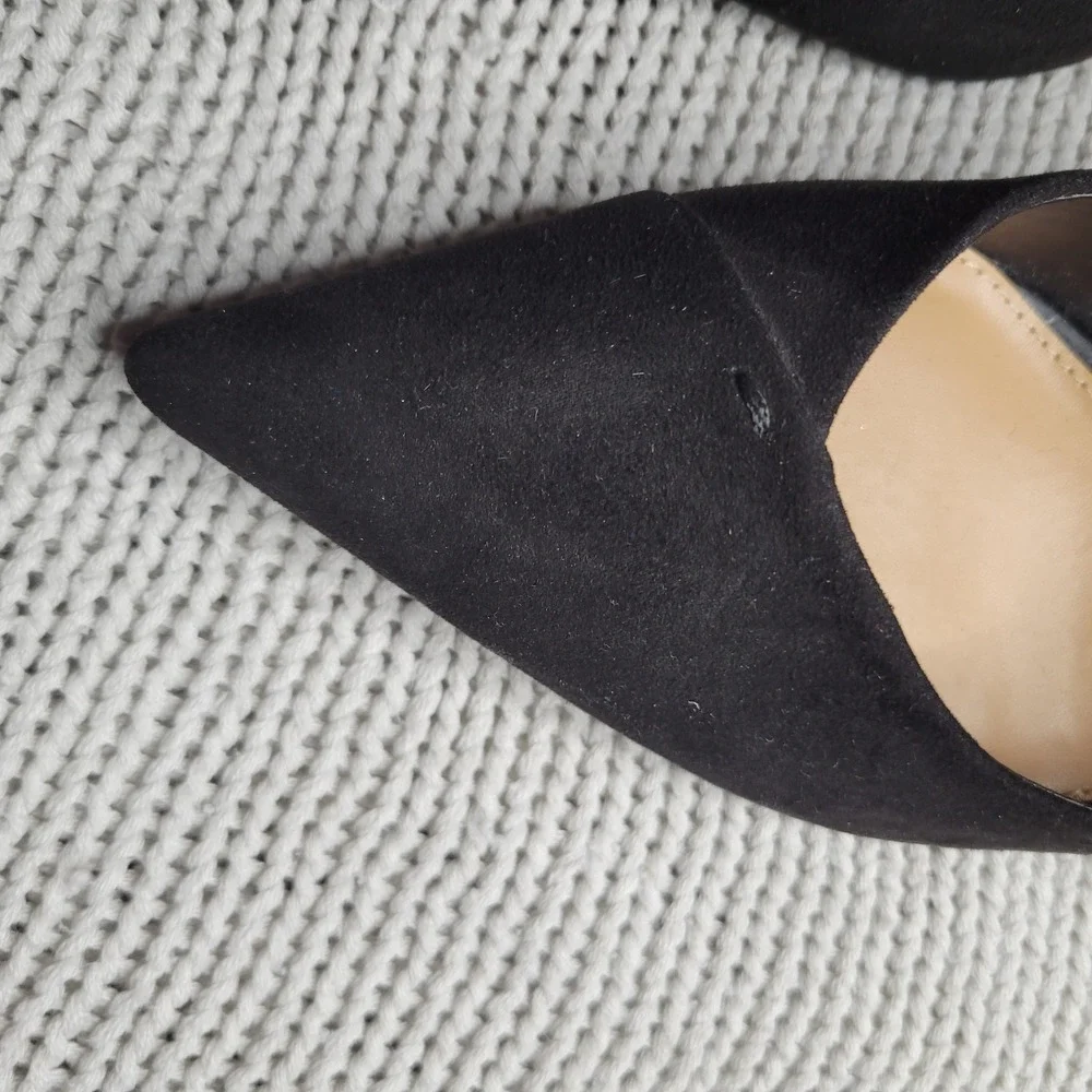Sam & Libby Black Faux Suede Pointed Toe Flared Kitten Heel Pumps Womens 9